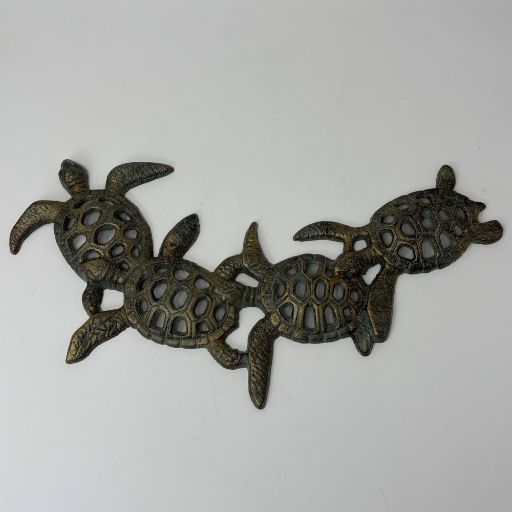 Cast Iron Sea Turtle Wall Decor Nautical Verdigris Bronze Finish 16 Inch